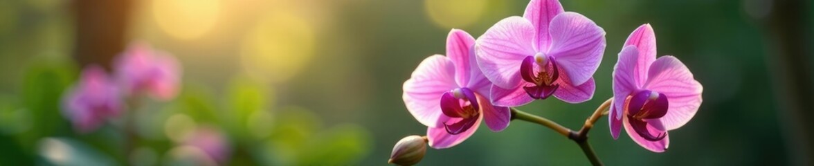 Fototapeta premium Delicate orchid petals unfolding in morning dew, delicate, garden, soft