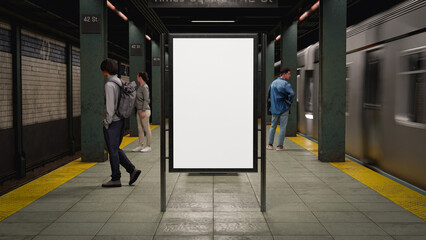 3D Render. Blank billboard in corridor the airport. Useful for your advertising.