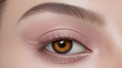 Obraz premium Close-up of a human eye featuring soft, minimal rose-themed makeup idea..... version third..