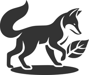A fox playing with a fallen leaf animal vector silhouette