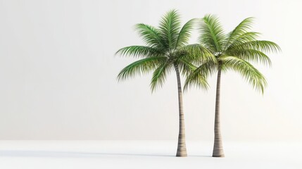 Obraz premium Pair of Green Palm Trees on a White Background in a Minimalist Style