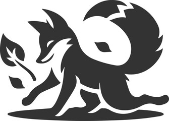 A fox playing with a fallen leaf animal vector silhouette