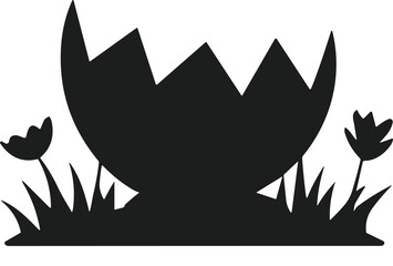 Broken Egg Shell with Flowers Silhouette Vector