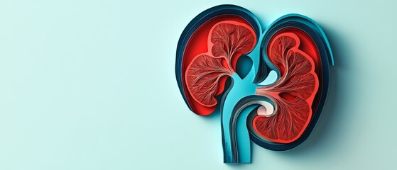 3d paper-cut of red and blue kidney