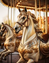 Vintage style image with traditional fair horses on a carousel
