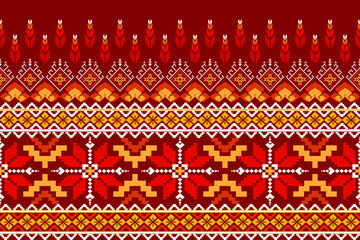 Pixel ethnic  pattern oriental traditional. Design fabric pattern textile African, Aztec African America Indian seamless. Floral pixel art pattern on navy background  vector illustration