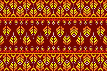 Pixel ethnic  pattern oriental traditional. Design fabric pattern textile African, Aztec African America Indian seamless. Floral pixel art pattern on navy background  vector illustration