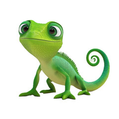 Fototapeta premium Cute cartoon green lizard character with big eyes