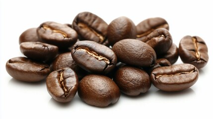 Obraz premium Roasted coffee beans on white background, food photography, for packaging