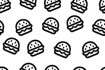Black and White Hamburger Burger Icons Seamless Vector Pattern
