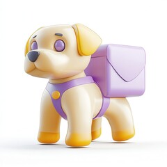 A cute cartoon dog with a mail bag, designed in a 3D style, featuring a friendly expression and vibrant colors.