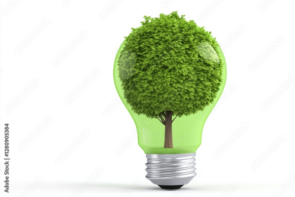 Poster Conceptual image depicting a light bulb with a small tree growing inside symbolizing sustainable energy renewable resources and the potential for environmental growth and innovation