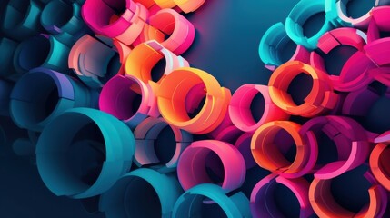 Vibrant Abstract 3D Render of Interlocking Colorful Rings Creating a Dynamic and Energetic Composition