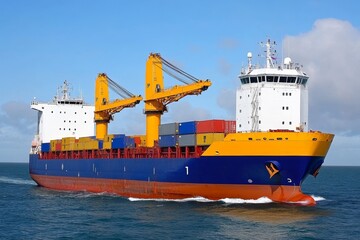 Obraz premium Container ship carrying container box in import export with quay crane, Global business cargo freight shipping commercial trade logistic and transportation oversea worldwide by container vessel