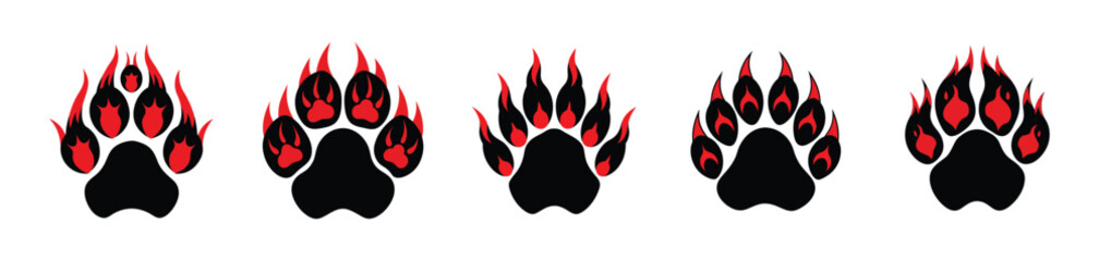 dog paw print silhouette with red claw marks icon, vector illustration 