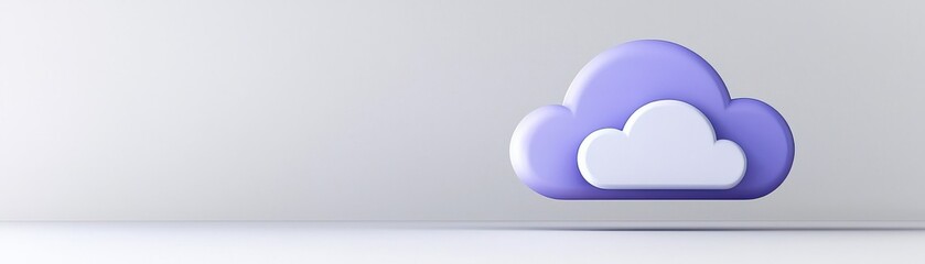 Fototapeta premium Purple and White 3D Cloud Icon Against Minimalist Background for Digital and Graphic Design Projects