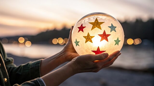Glowing Glass Globe Symbolizing Digital Reviews and Ratings