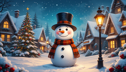 snowman with christmas tree