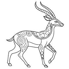 Antelope Coloring Page: Intricate Line Art of a Gazelle with Geometric Patterns for Creative Coloring Fun & Relaxation