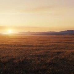 Fototapeta premium Serene Plain Sunrise Golden Hues High Resolution