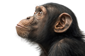 Profile View of a Young Chimpanzee Captured Against a Clear Background