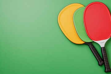 Crossed paddles for pickleball laying on green background