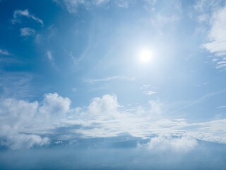 Aerial View of a Bright Sun Over Soft White Clouds