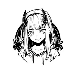 Anime Girl with Horns: A Monochrome Masterpiece