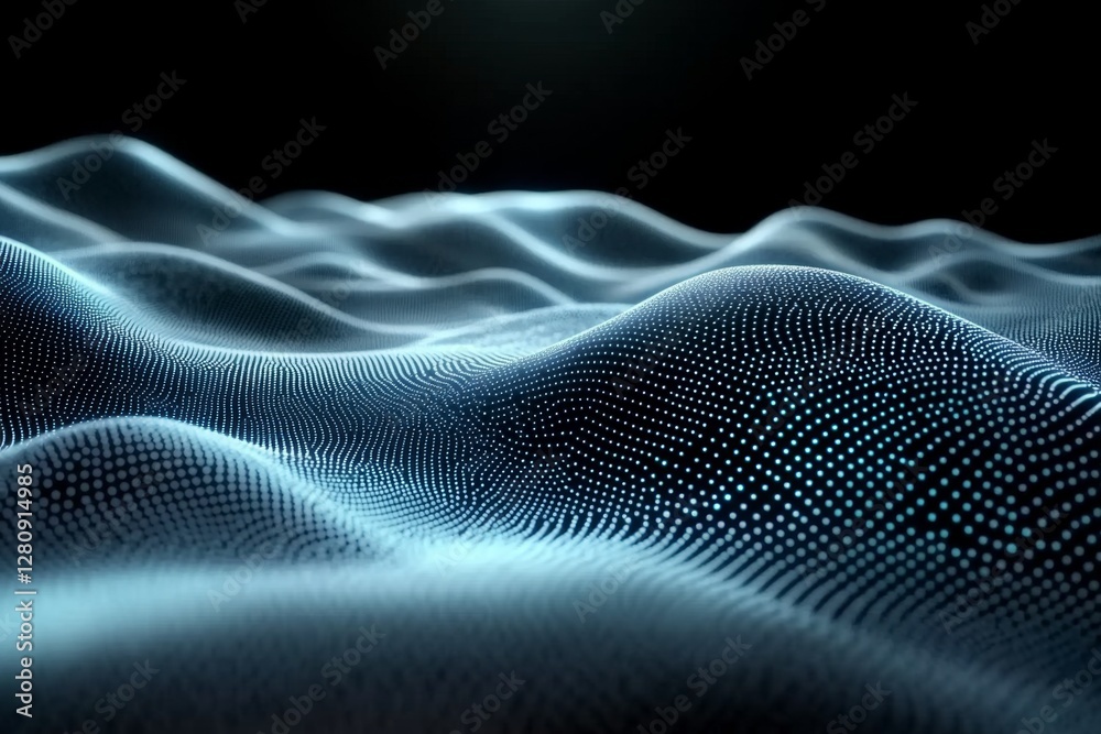 Fototapete Cyber big data flow Blockchain data fields Network line connect stream Concept of AI technology, digital communication, science research, 3D illustration music waves