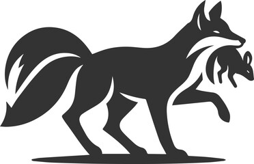 A fox carrying a small prey in its mouth animal vector silhouette