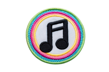 Colorful embroidered patch featuring a musical note design for creative projects
