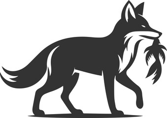 A fox carrying a small prey in its mouth animal vector silhouette