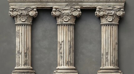 Fototapeta premium Ancient architectural columns set against a gray background