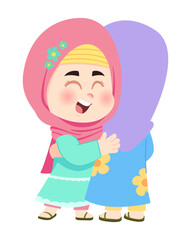 Two Cheerful muslim girls apologize to celebrate eid mubarak