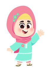 Cheerful muslim girl waving hand