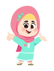 Cheerful muslim girl with welcome pose