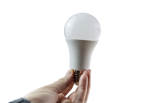 Mano de una mujer sujetando una bombilla peque&ntilde;a LED ecol&oacute;gica y sostenible. Concepto de eficiencia energ&eacute;tica, conciencia ambiental y ahorro de energ&iacute;a. Responsabilidad con el medio ambiente. 