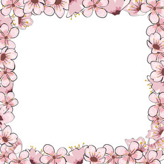 Border frame spring blooming flowers branch Sakura cherry