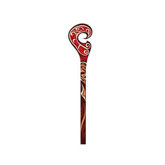 Ornate Ceremonial Staff with Swirling Red and Brown Design