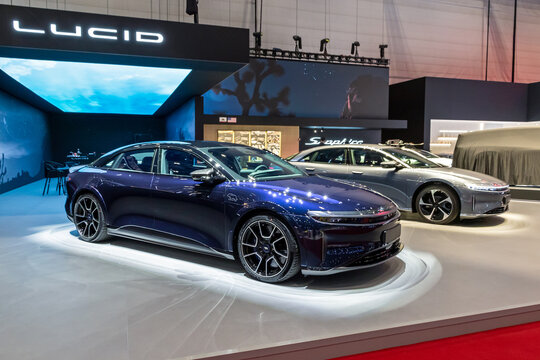 Lucid Air electric luxury sedan car at the Geneva International Motor Show. Switzerland - Feb 26, 2024.