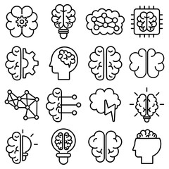 Brain icon set. Includes of mind, intelligence, idea, human, creative, and More. Outline icons vector collection