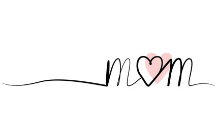 continuous drawing of the word mom with one line. vector