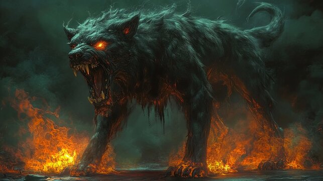 Cerberus, the fearsome three-headed hound of Hades from Greek mythology
