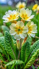 Fototapeta premium A primrose with bell shaped blooms that have tiny smiling patterns inside