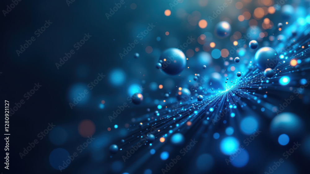 Wall mural a futuristic depiction of a microscopic view with particles resembling neurons or synapses, possibly