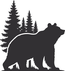 Bear Silhouette Vector Art Illustration On Solid White Background