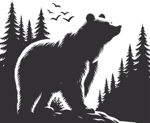 Bear Silhouette Vector Art Illustration On Solid White Background
