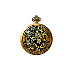 Ornate Gold Pocket Watch with Floral Design on on white background