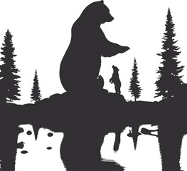 Bear Silhouette Vector Art Illustration On Solid White Background