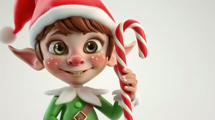 christmas elf with candy cane